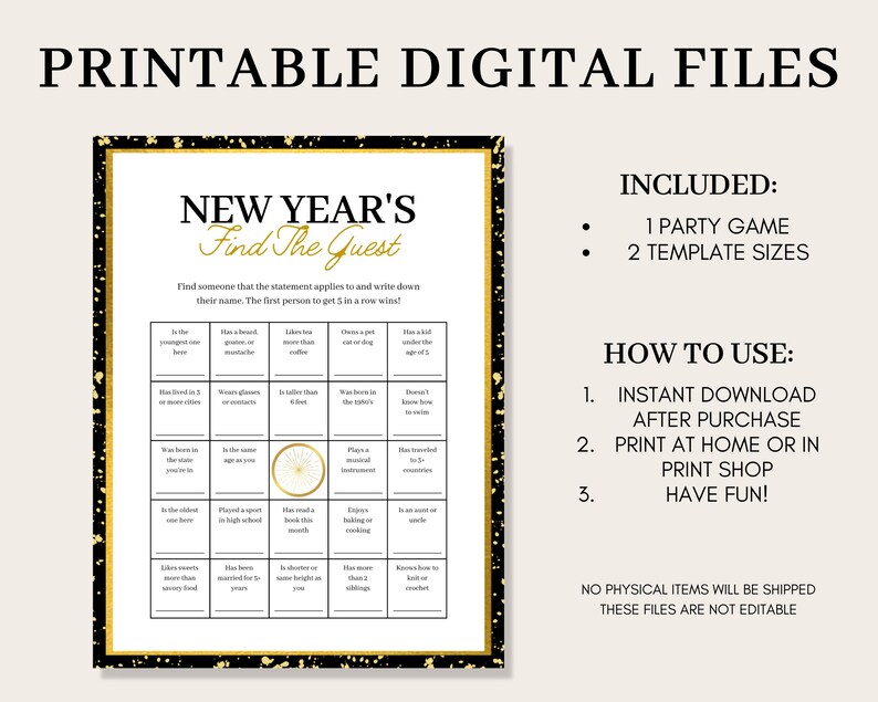 New Years Find the Guest Bingo New Years Mix and Mingle Game - Etsy