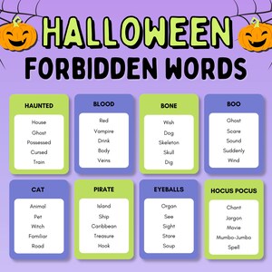 Halloween verbotene Wörter, Halloween Party Spiel, Halloween Spiel für Kinder, Halloween Tabu Spiel, Halloween Familienaktivität, Halloween Spiele