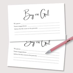 Geslacht onthullen voorspellingskaarten, geslacht onthullen spellen, baby shower spellen, geslacht raden, minimalistische babyspellen, voorspellingskaart, afdrukbaar spel
