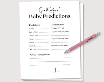 Gender Reveal Baby Predictions, Gender Reveal Games, Baby Shower Games, Gender Guess, Minimalist Baby Games, Prediction Card, Printable Game