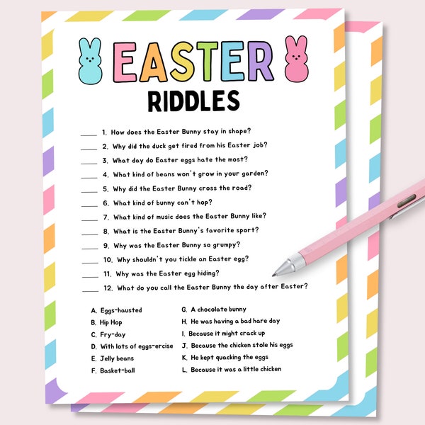 Easter Riddles for Kids, Kids Easter Game, Easter Classroom Activity, Printable Easter Party Game, Easter Riddles Quiz, Easter Riddles Game