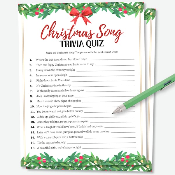 Christmas Song Trivia Game, Christmas Carol Game, Christmas Song Finish The Lyric Game, Christmas Trivia Quiz, Name That Christmas Song Game