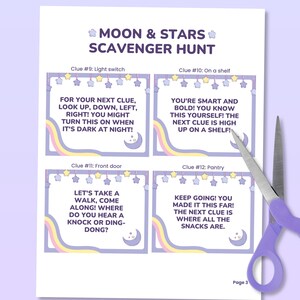 Girl Birthday Scavenger Hunt, Party Scavenger Hunt for Kids, Purple Theme Birthday Treasure Hunt, Indoor Printable Party Game, Hunt Clues image 6