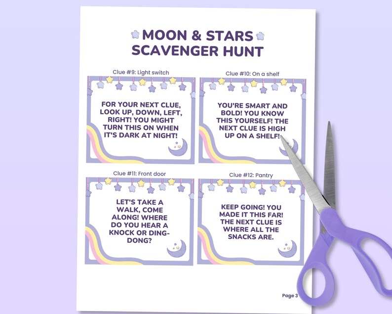 Girl Birthday Scavenger Hunt, Party Scavenger Hunt for Kids, Purple Theme Birthday Treasure Hunt, Indoor Printable Party Game, Hunt Clues image 6