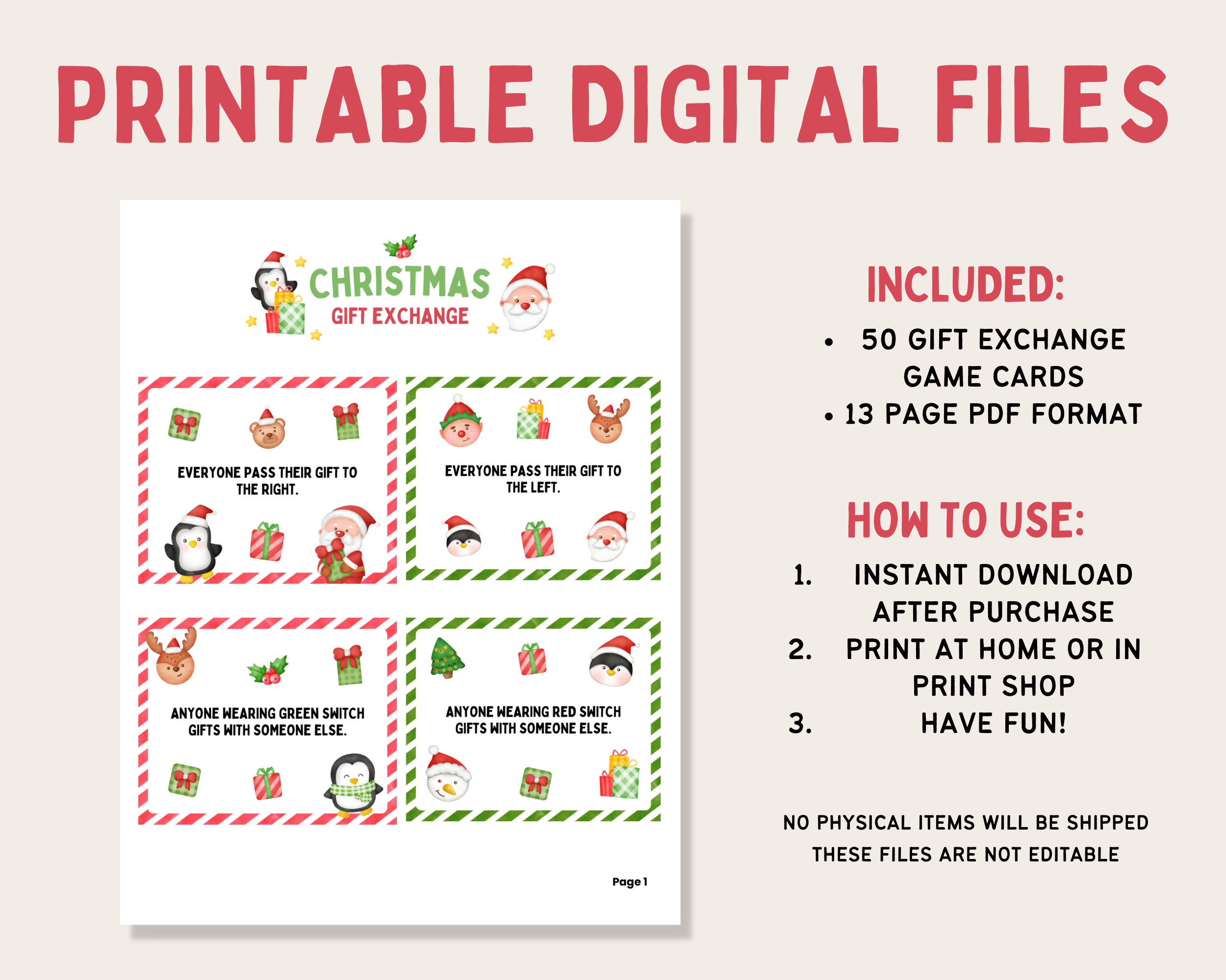 Christmas Game White Elephant Gift Exchange Xmas Holiday Party Decoration Supplies