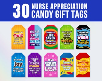 Verpleegkundige waardering Candy Bar Gift Tags, dank u verpleegster Gift Tag, Candy Gift Tag voor verpleegkundige bedankje cadeau, Happy Nurse Week waardering Tag