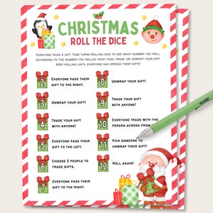 Weihnachtsrolle das Würfelgeschenk-Tauschspiel, Weißer Elefant-Geschenkbörse, Weihnachtspass das Geschenk, Weihnachtsparty-Spiel, Feiertagswürfelspiel