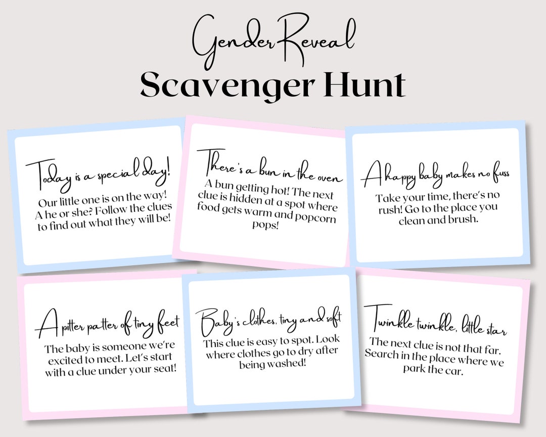 Gender Reveal Scavenger Hunt, Gender Reveal Games, Minimalist Baby