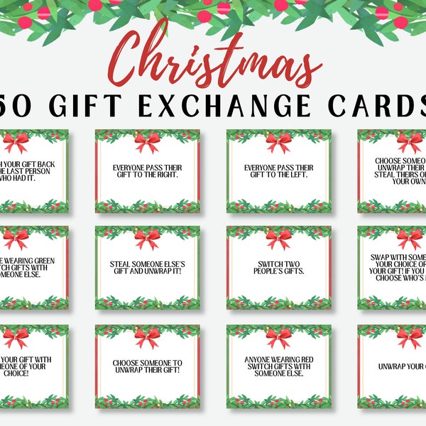 Christmas White Elephant Party Game, Christmas Gift Exchange Game, Christmas Yankee Swap Gift Exchange Cards Game, Holiday Present Swap Game