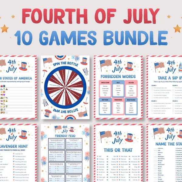 4th of July Games Bundle, Printable Fourth of July Party Games, July 4th Games for Family, 4th of July Family Feud, July 4th Trivia Quiz