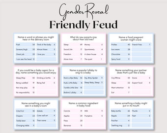 Gender Reveal Friendly Feud, Gender Reveal Games, Baby Shower Family Feud, Minimalist Baby Games, Gender Baby Party Activity, Printable Game