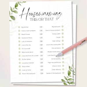 Einweihungsparty Dies oder Das Spiel, Einweihungsparty Spiel, Einweihungsparty Gastgeschenk, Einweihungsparty Spiel, Einweihungsparty Spiel, druckbares Spiel