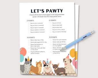 Chien premier jeu de fête d'anniversaire, jeu de fête de chiot, imprimable chien cotillons, chiot 1er jeu de fête d'anniversaire, jeux de douche de bébé chiot, jeu de chien