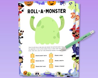 Halloween Roll A Monster Game, Halloween Dice Game, Halloween Candy Dice Game, Halloween Games for Kids, Halloween Activity, Kids Halloween