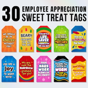 30 etichette regalo di apprezzamento per i dipendenti, etichette per dolciumi per regalo di ringraziamento per i dipendenti, etichette regalo di apprezzamento per il personale, cesto regalo di snack per i dipendenti