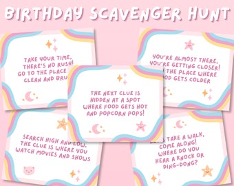 Girl Birthday Scavenger Hunt, Party Scavenger Hunt for Kids, Teen Preteen Birthday Treasure Hunt, Indoor Printable Party Game, Hunt Clues