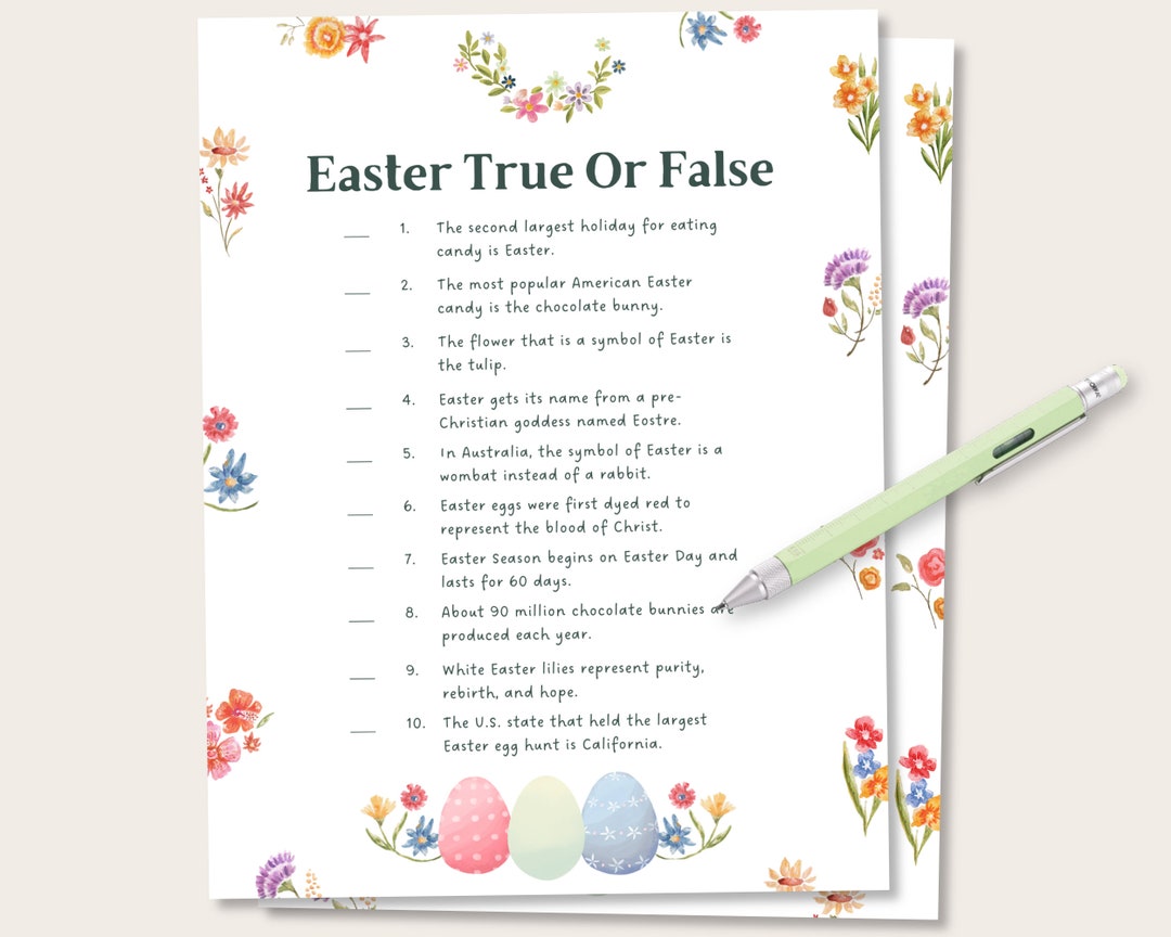 Easter True Or False Easter Trivia Quiz Easter Activity For Kids Easter True Or False Easter Trivia Quiz Easter Activity For Kids