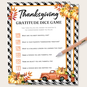 Thanksgiving Gratitude Dice Game for Kids, Printable Thanksgiving Kids Activity, Thanksgiving Dice Game for Kids, Thanksgiving Family Game