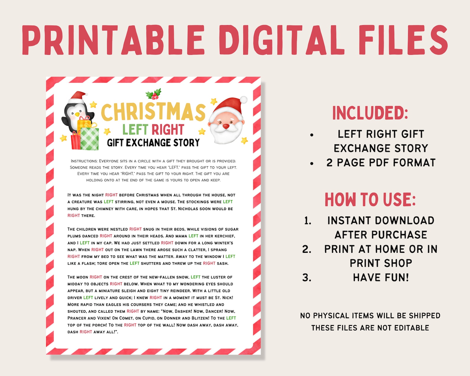 Christmas Left Right Game Gift Exchange Game Christmas Left - Etsy