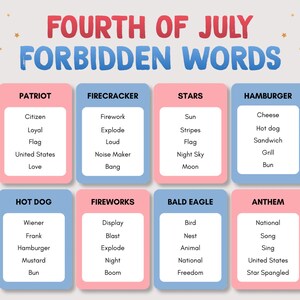 4th of July Forbidden Words, Printable July 4th Party Game, 4th of July