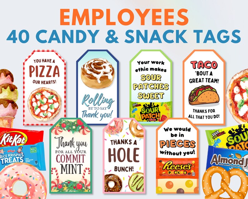 40 Employee Appreciation Tag Bundle Snack & Candy Bar Gift Etsy
