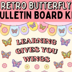 Spring Butterfly Bulletin Board Kit, Retro Spring Classroom Decor, Boho Spring Bulletin Board, Butterfly Bulletin Board Classroom Door Decor