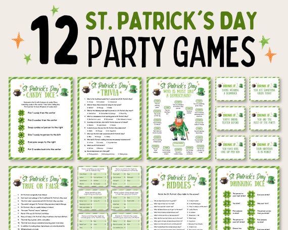 St Patrick's Day Party Game Bundle, Printable St Patricks Day Games, St Patricks Day Activity for Kids, St Pattys Day Party Games for Adults