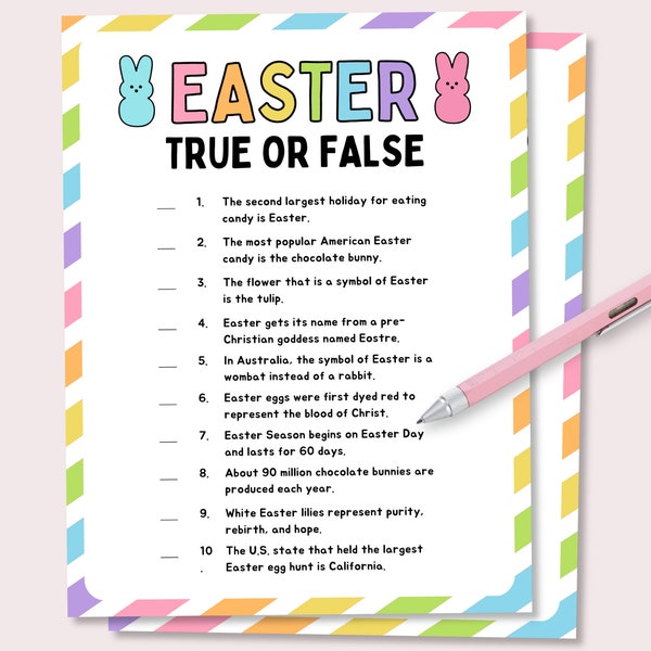 Easter True or False, Easter Trivia Quiz, Easter Trivia Game, Easter Classroom Activity, Easter Activity for Kids, Easter True or False Quiz