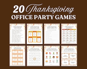 20 Thanksgiving Office Party Games Printable Bundle, Holiday Work Party Activities, Group Games for Adult and Coworkers, Thanksgiving Trivia