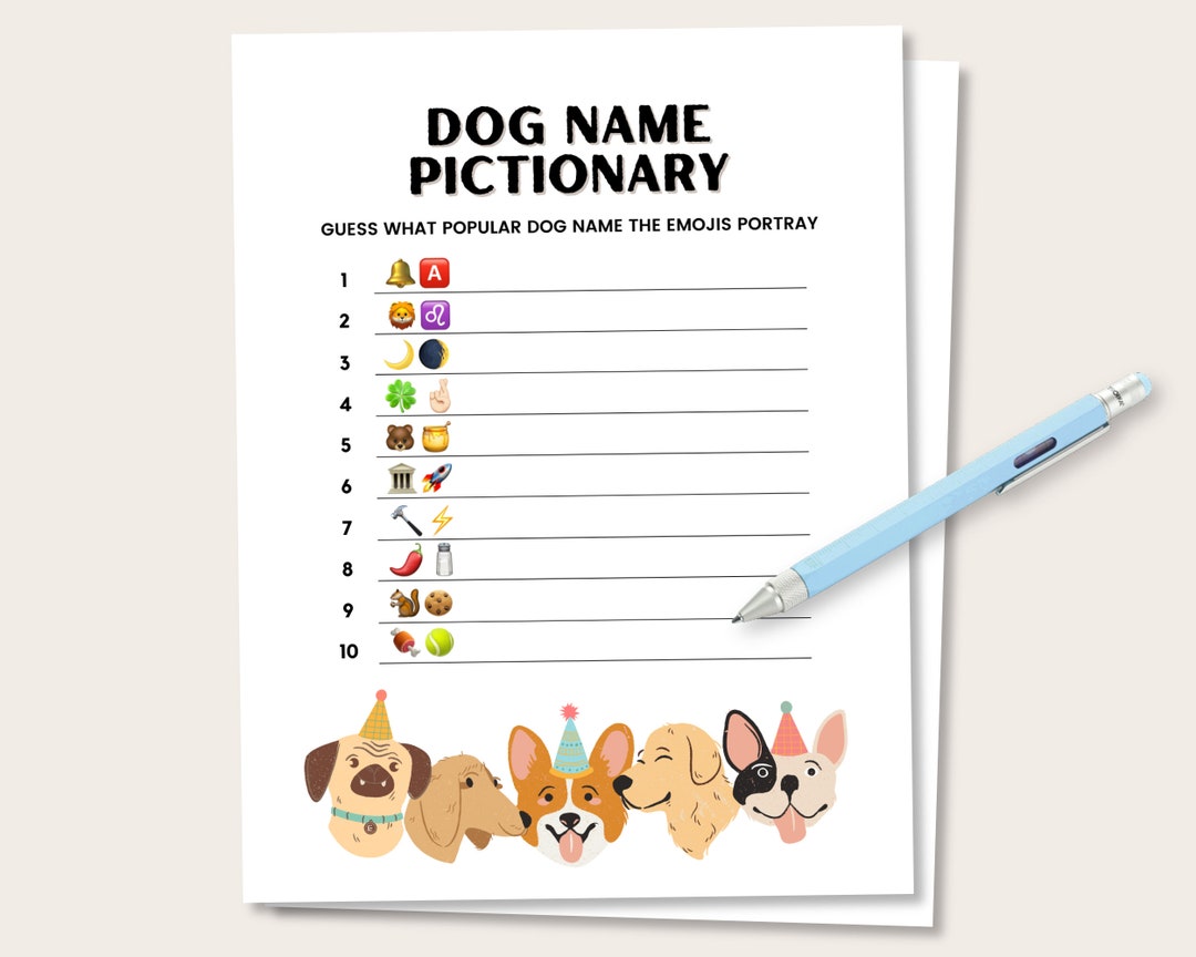 Dog Name Pictionary, Dog Birthday Party Game, Printable Dog Party Game