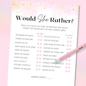 Would She Rather, Teen Girl Birthday Game, Birthday Games for Her ...