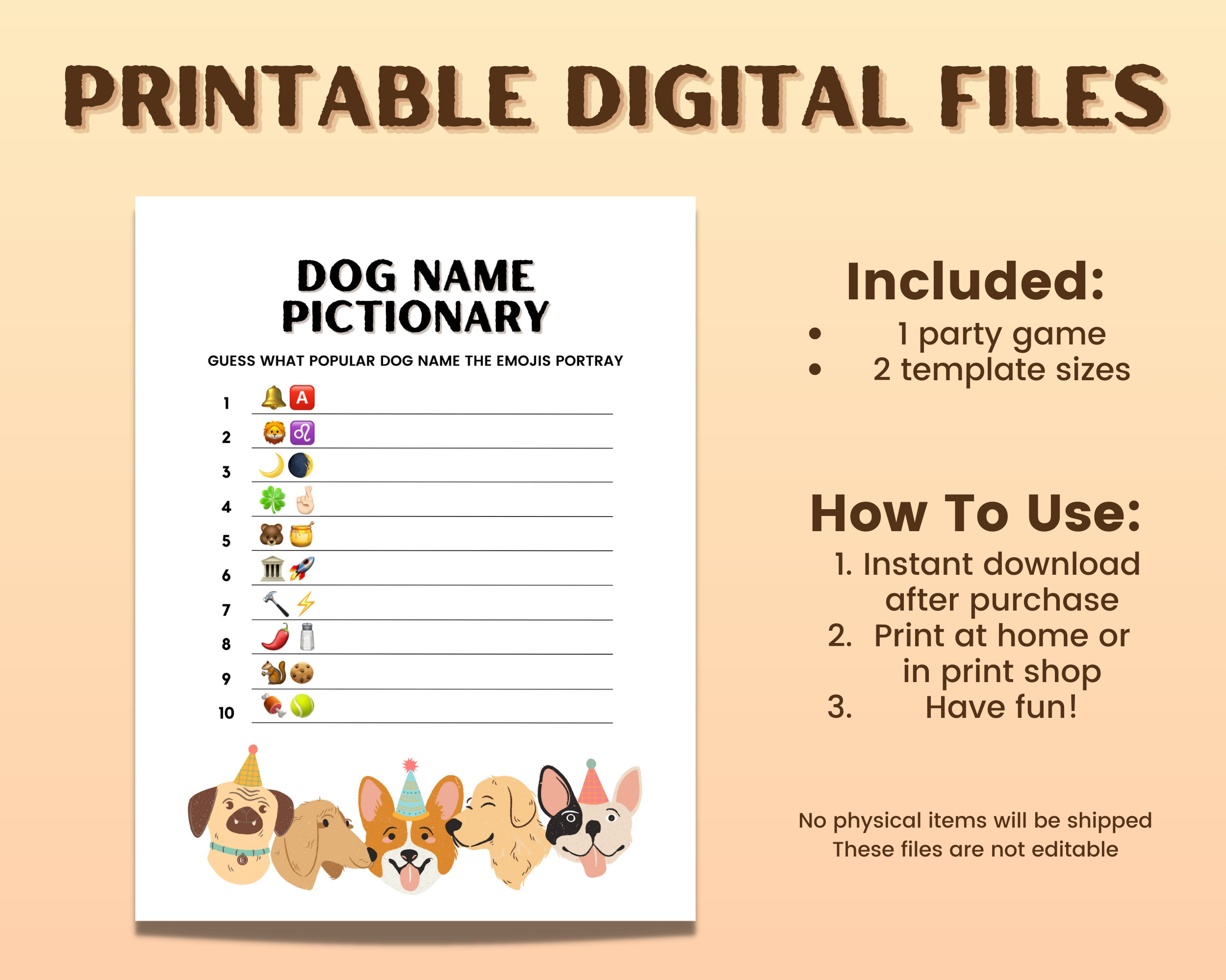 Dog Name Pictionary Dog Birthday Party Game Puppy Pawty Dog Etsy