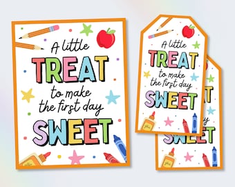 Ausdruckbare Etiketten und Schilder zum Schulanfang, Gastgeschenke für den ersten Schultag, Willkommensgeschenkanhänger für das Schulpersonal, Etiketten für Snacks im Klassenzimmer