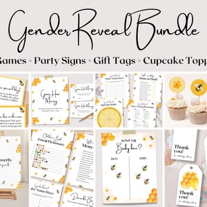 Bee Gender Reveal Party Kit, Bee Gender Reveal Bundel, Baby Games Bundel, Bumble Bee Gender Reveal Cupcake Toppers, Bee Baby Shower Decor