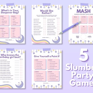 Moon and Stars Slumber Party Games Bundle, Teen/Preteen Sleepover Games, Birthday Party Games, Girls Birthday, Purple Theme Birthday Party
