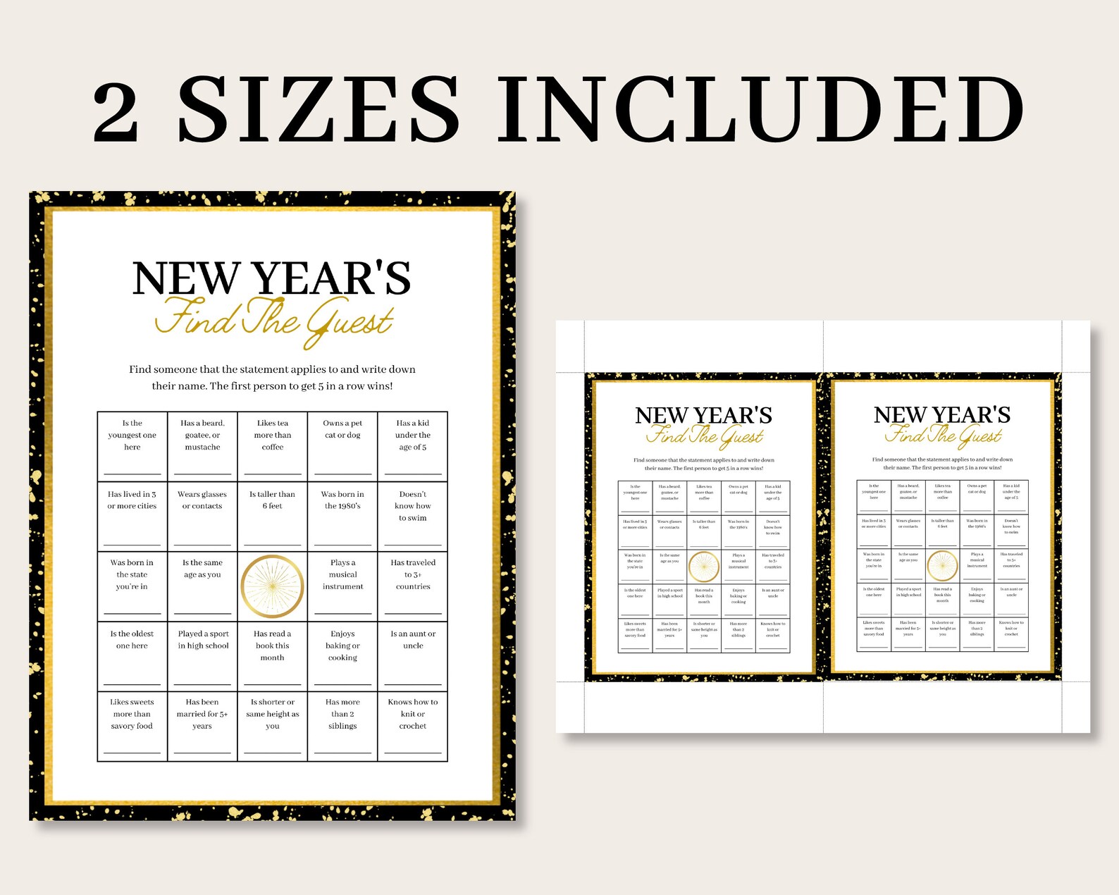 New Years Find the Guest Bingo, New Years Mix and Mingle Game, New ...