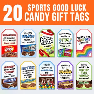 Printable Good Luck Candy Gift Tags for Kids Sports Teams, Treat Label Snack Puns for Youth Athletes and Students, Tournament Favors