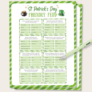 St Patrick's Day Friendly Feud Game, St Patrick's Day Trivia Quiz, St Patricks Day Family Feud, St Patricks Trivia Feud Game, St Pattys Feud image 2