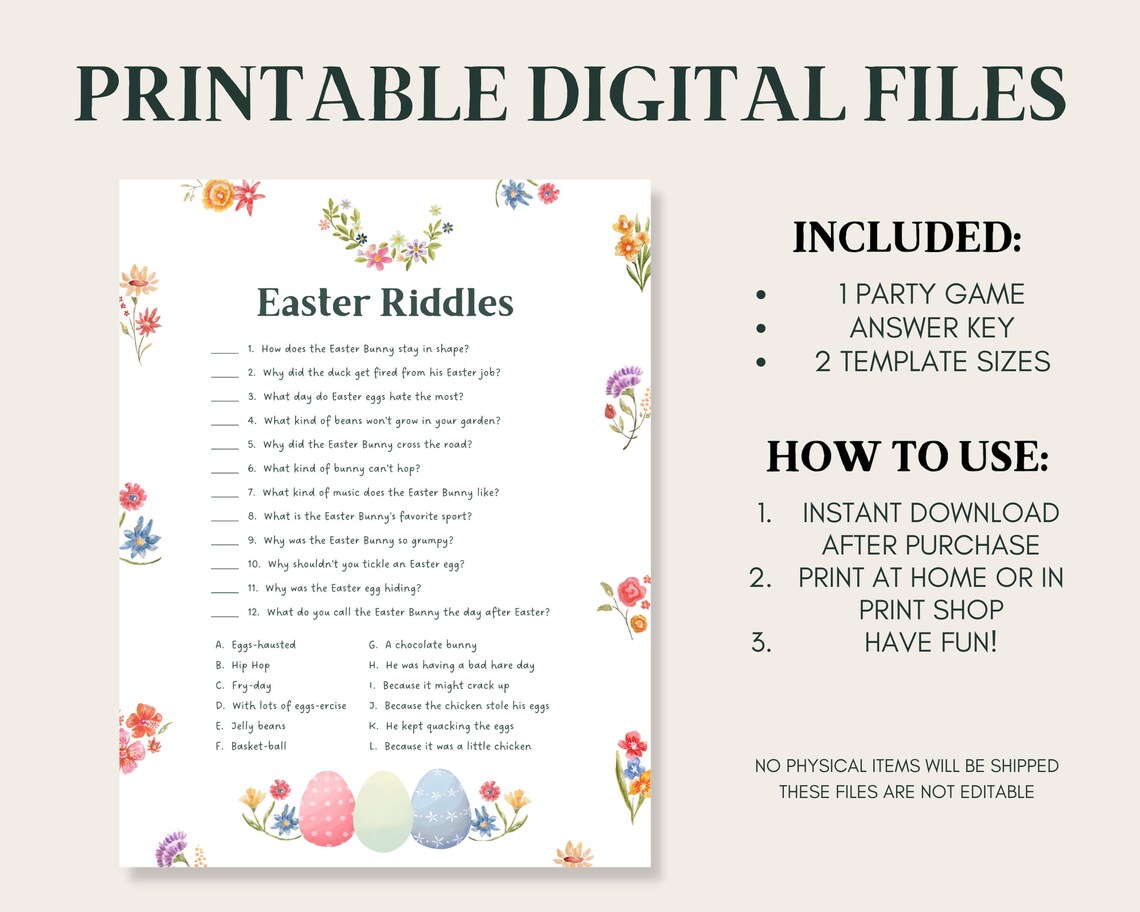 Easter Riddles Easter Riddles for Kids Fun Easter Activity Etsy