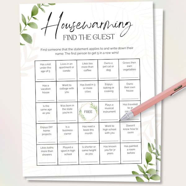 Housewarming Find the Guest, Housewarming Bingo, Housewarming Game, Housewarming Party Favor, New Home Party Game, Housewarming Party Game