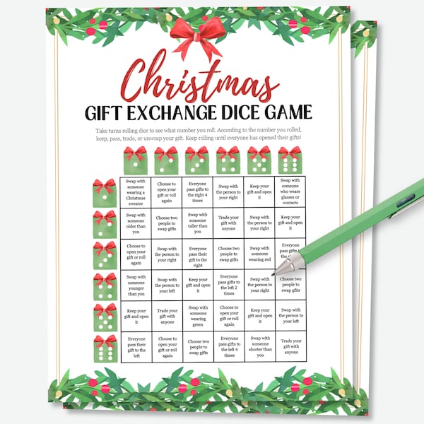 Christmas Dice Gift Exchange Game, Christmas Pass The Present Game, Christmas White Elephant Gift Swap Game, Holiday Gift Exchange Dice Game