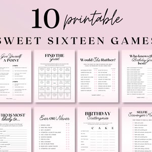 Süße 16 Geburtstagsparty Spiele Bundle, Geburtstagsspiele für Sie, Teenager Geburtstagspartybevorzugung, Teen Mädchen Geburtstagsspiele, Rosa Süße 16 Spiele