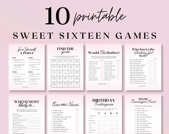 Sweet 16 Birthday Party Games Bundle, Birthday Games for Her, Teenager Birthday Party Favor, Teen Girl Birthday Games, Pink Sweet 16 Games