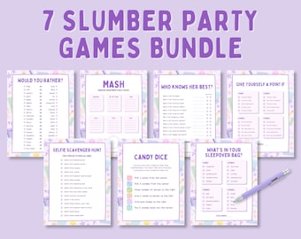 Slumber Party Games Bundle, Girls Sleepover Games, Tween Birthday Party Games Bundle, Cute Girls Birthday Games, Purple Tween Birthday Party