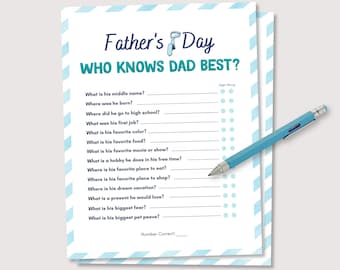 Printable Fathers Day Quiz, Who Knows Dad Best Game, Printable Fathers Day Game, Fathers Day Activity for Kids, Fun Fathers Day Quiz Game