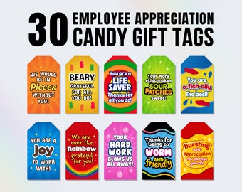 30 Employee Appreciation Candy Bar Gift Tags, Personeel Waardering Gift Tags, Candy Gift Tags voor Employee Thank You Gift, Employee Candy Tags