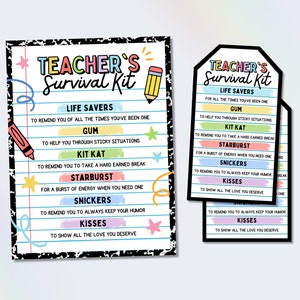 Teacher Survival Kit Gift Tag, Teacher Appreciation Week Gift Tag, Survival Kit for Teacher Thank You Gift, Back to School Teacher Gift Tag