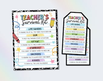 Teacher Survival Kit Gift Tag, Teacher Appreciation Week Gift Tag, Survival Kit for Teacher Thank You Gift, Back to School Teacher Gift Tag