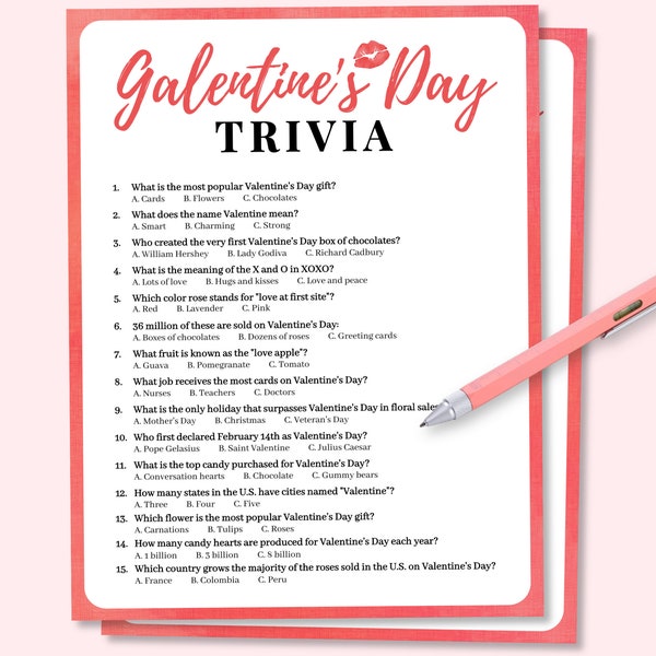 Galentines Day Trivia Game, Galentines Day Party Game, Valentines Day Trivia Game, Ladies Night Games, Valentines Trivia Quiz, V-Day Game