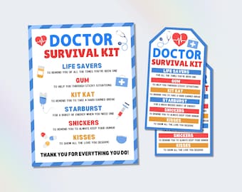 Doctor Survival Kit Gift Tag, Thank You Doctor Tag, National Doctors Day Gift Idea, Physicians Week Gift, Gift for Doctor Appreciation Tag